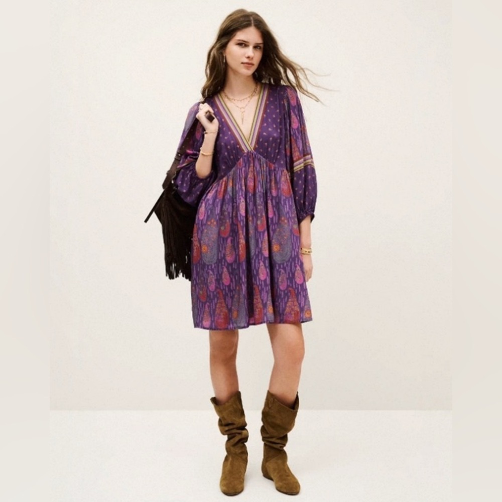ba&sh Lydia Mini Purple Dress with Floral Accents